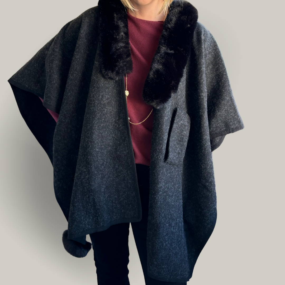 Alina - Faux Fur Collar Cape