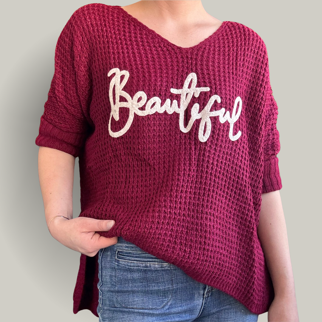 Moda Elegante - Waffle Knit Oversized Sweater