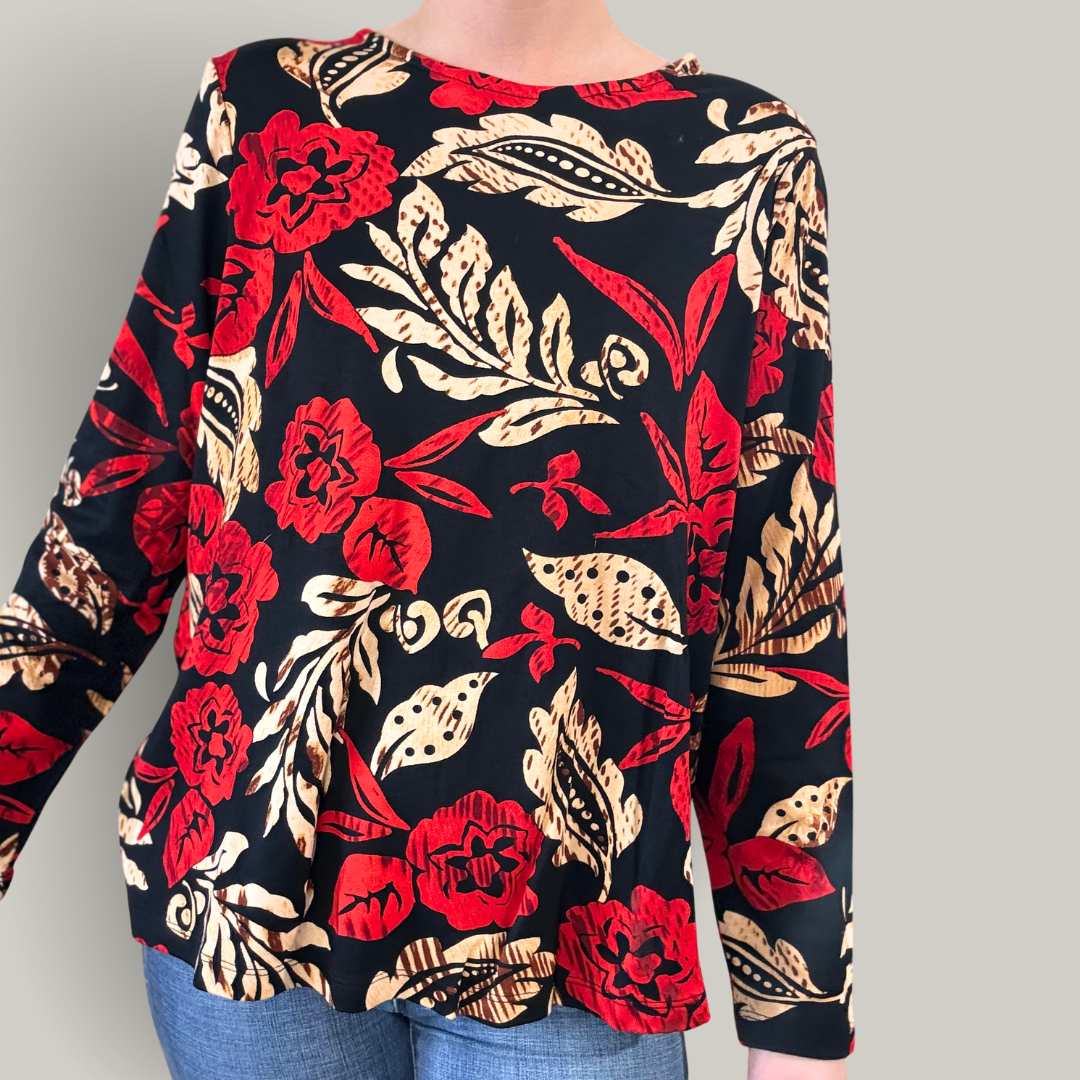 Orientique - Floral Patterned Long Sleeve Top