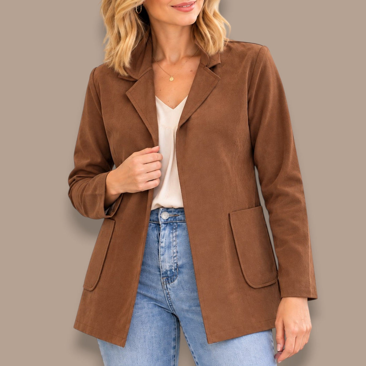 Tango Mango - Suede-Look Open-Front Blazer