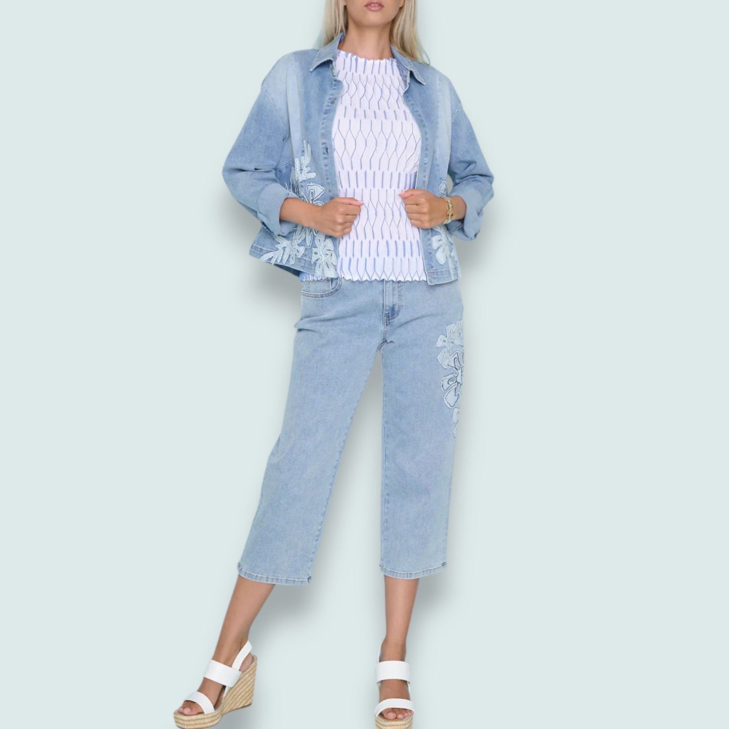 Picadilly - Leaf Applique Cropped Jeans