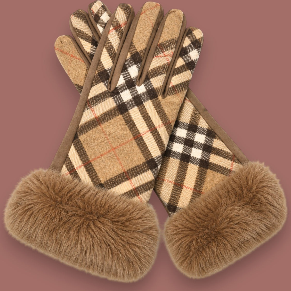 LC - Classic Plaid Gloves with Faux Fur Cuffs