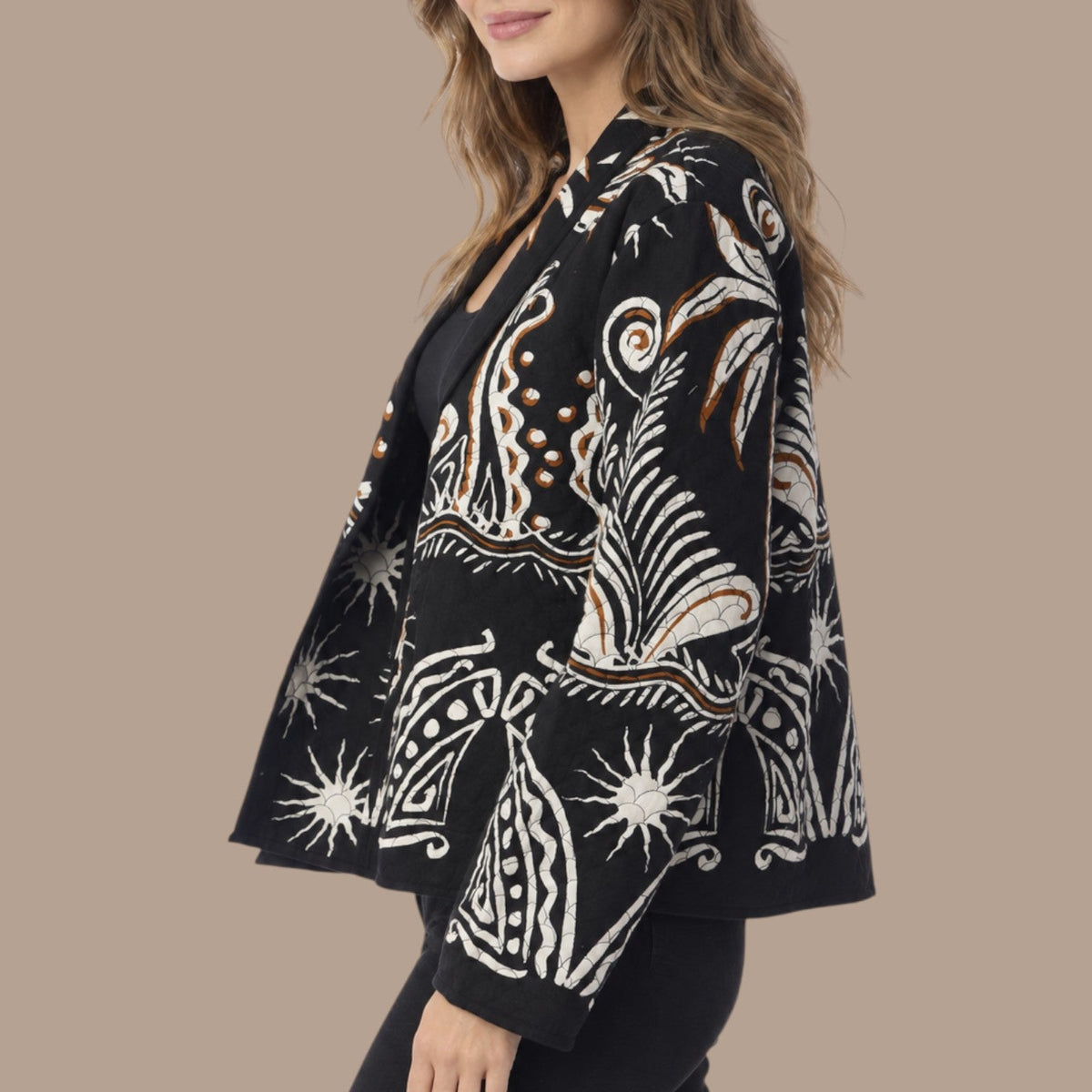 Orientique - Abstract Print Shawl Collar Jacket
