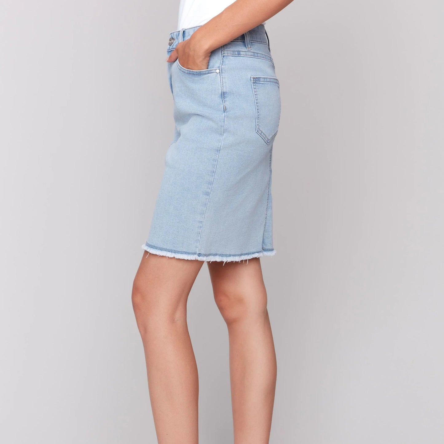 Charlie B - Stretch Denim Skort With Frayed Hem