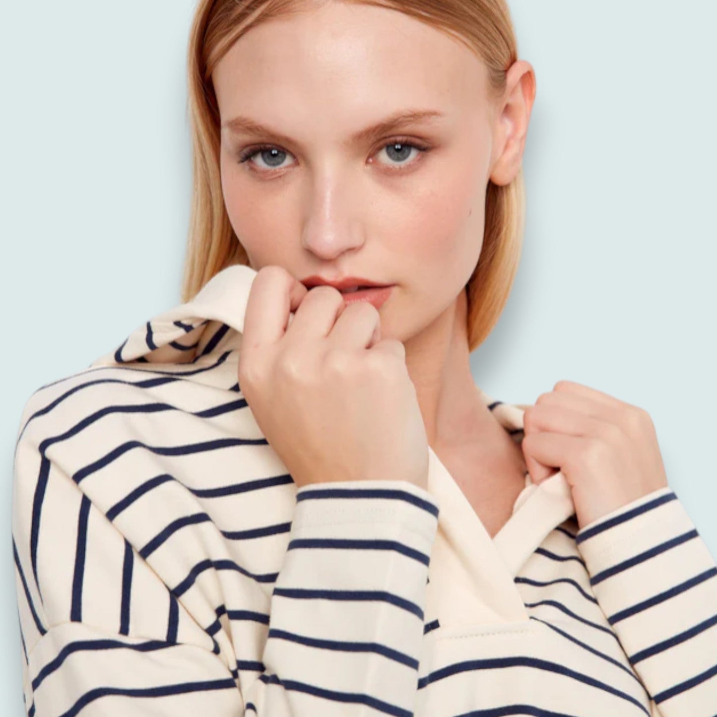 Charlie B - V-Neck Striped Hoodie With High-Low Hem