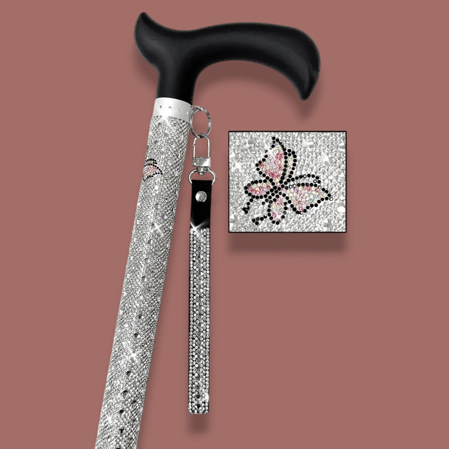 Jacqueline Kent - Silver Butterfly Rhinestone Walking Cane