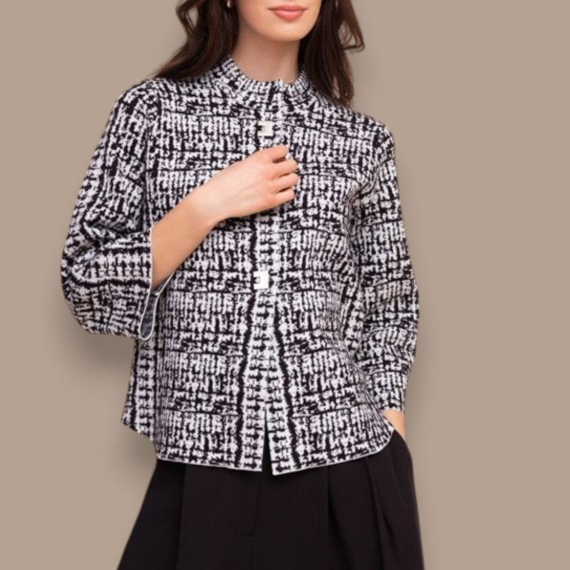Alison Sheri - Abstract Print Snap Button Cardigan