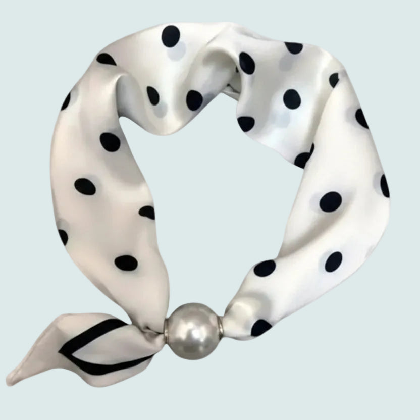 Red Coral - Ivory Polka Dot Pearl-Magnetic Scarf