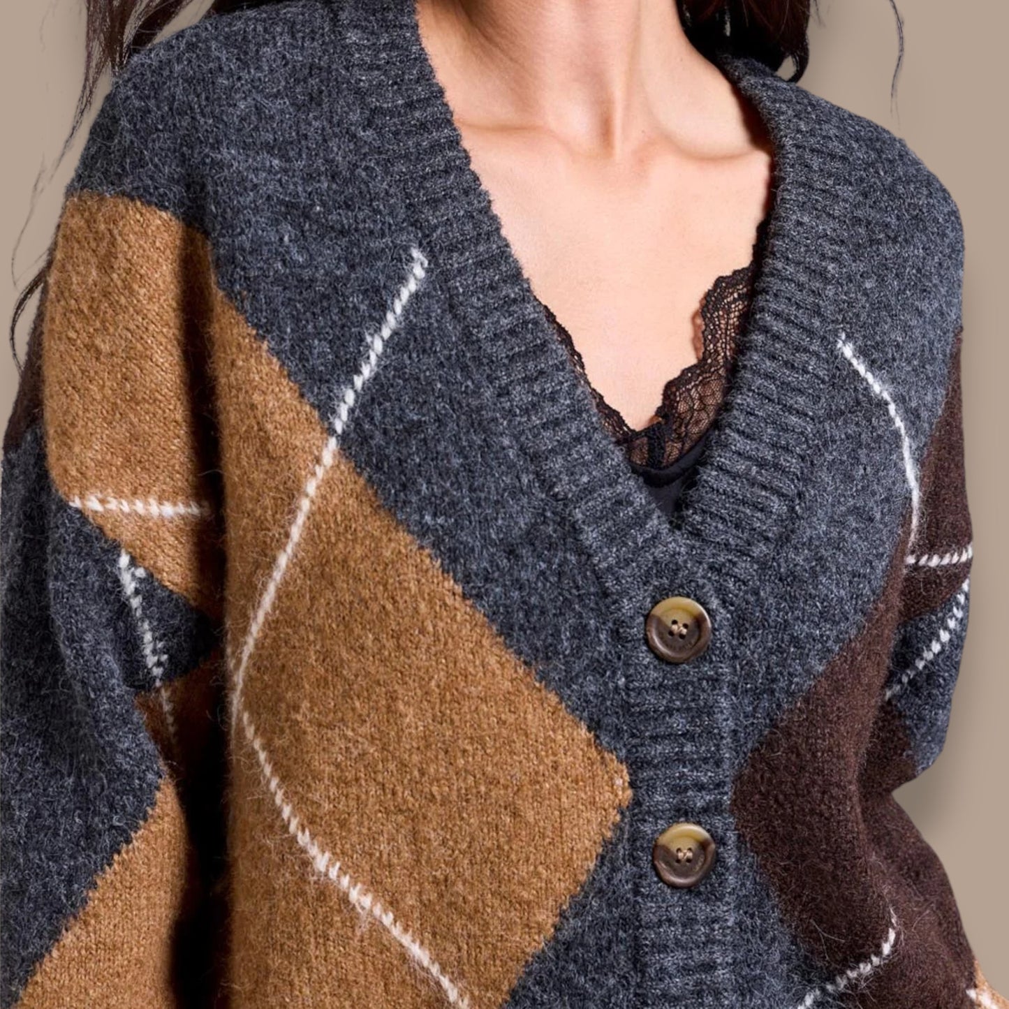 Tribal - Diamond Pattern Button Front Cardigan