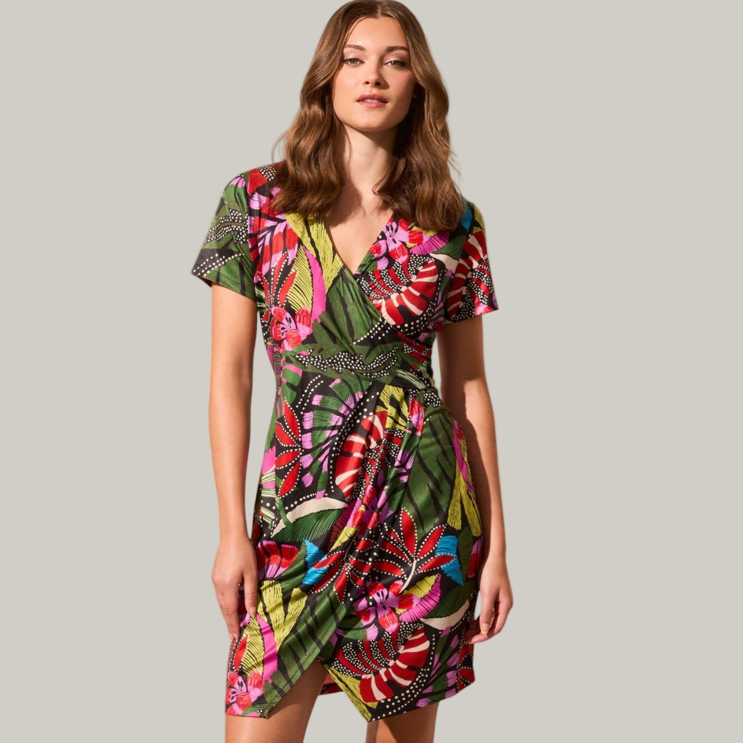 Tribal - Faux Wrap Short-Sleeve V-Neck Dress
