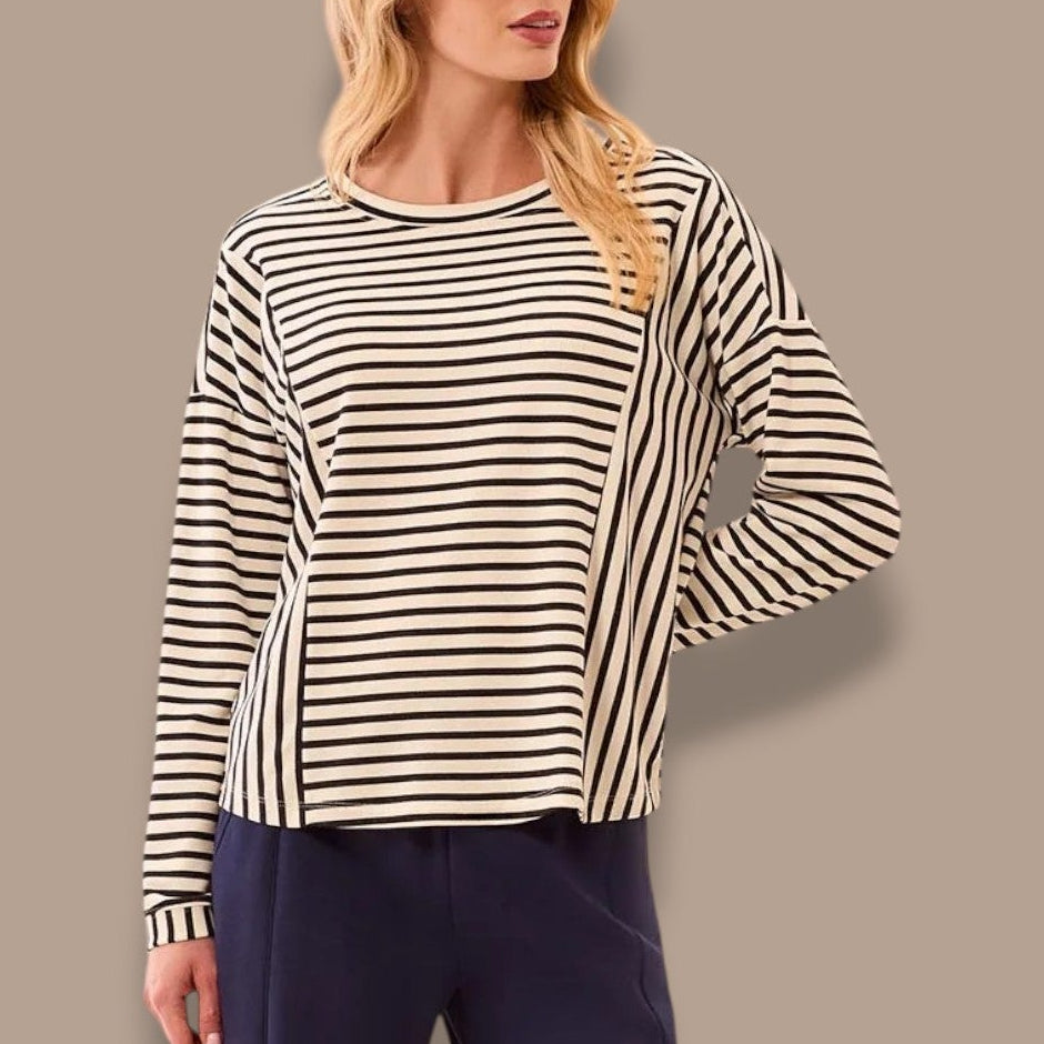 Tribal - Striped Crewneck Long Sleeve Knit Top