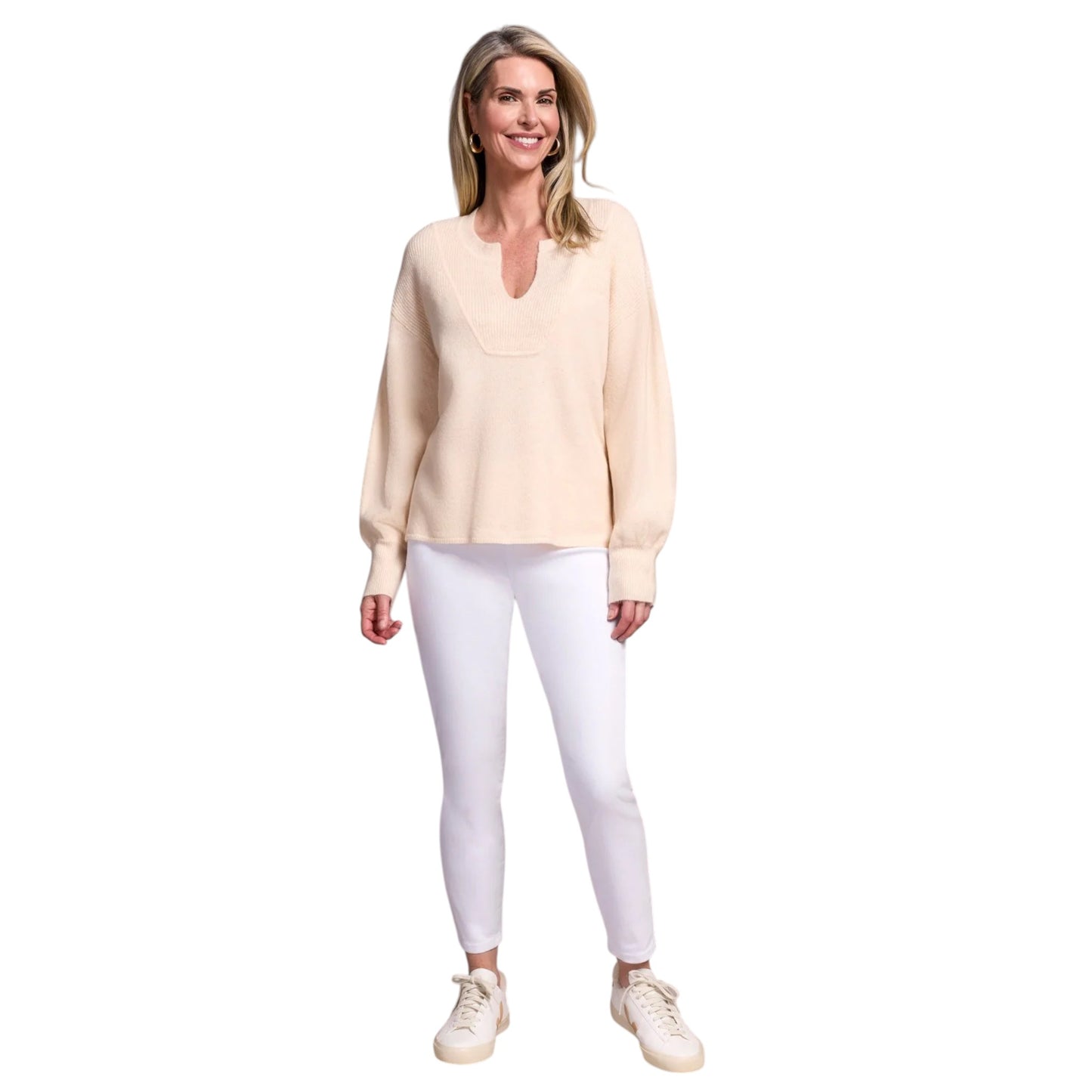 Tribal - Mandarin Collar Long Puff Sleeve Sweater