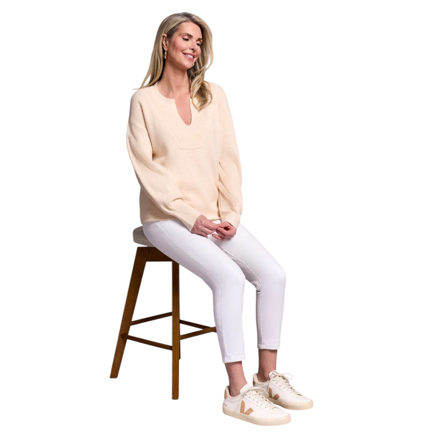 Tribal - Mandarin Collar Long Puff Sleeve Sweater