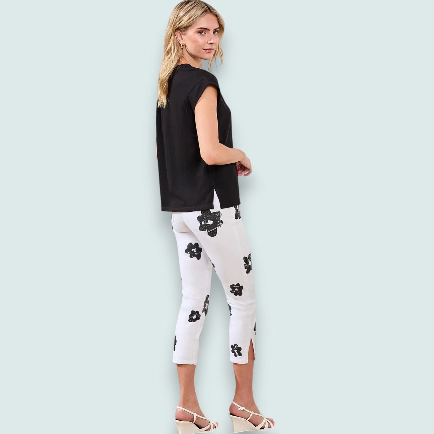Tribal - Mixed Media Soft Drape Cap Sleeve V-Neck Top