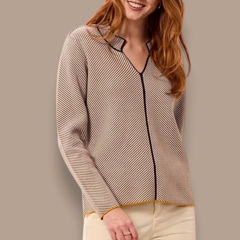 Tribal - Diagonal Stripe Split Neck Sweater