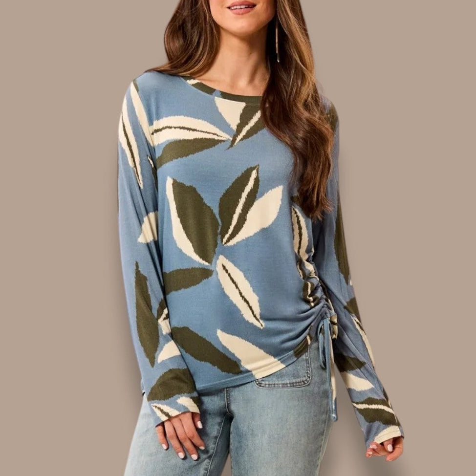 Tribal - Crew Neck Knit Top With Side Ruching