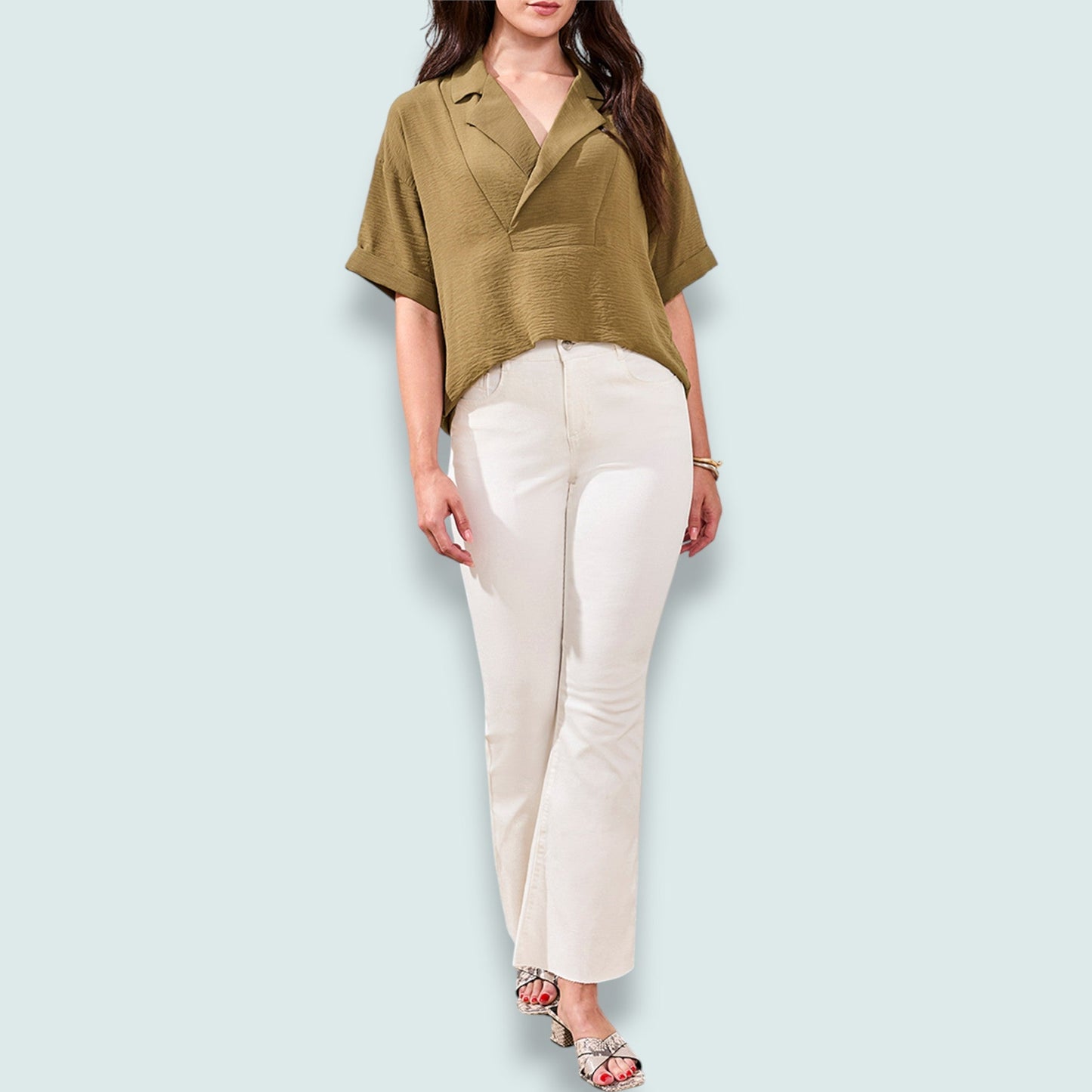 Tribal - Airflow Draped Lapel Collar Blouse