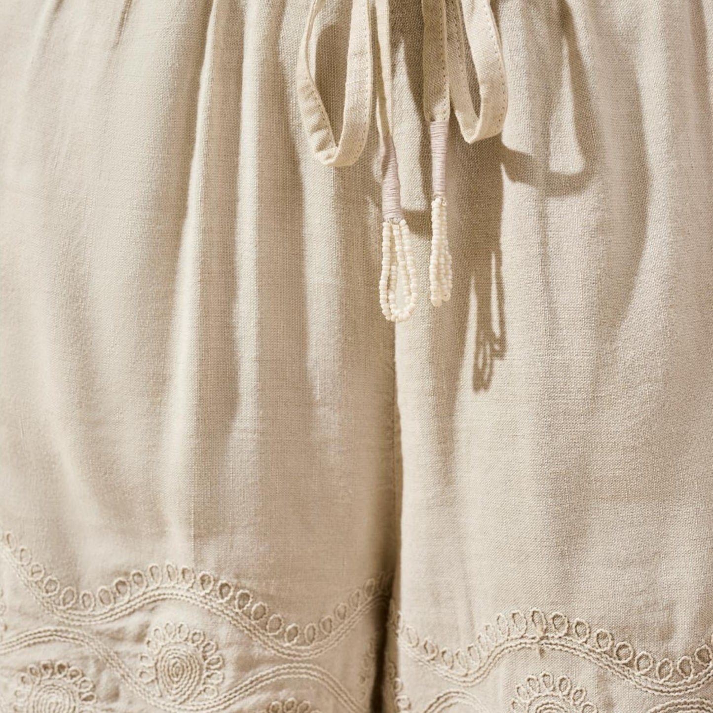 Tribal - Embroidered Drawstring Shorts