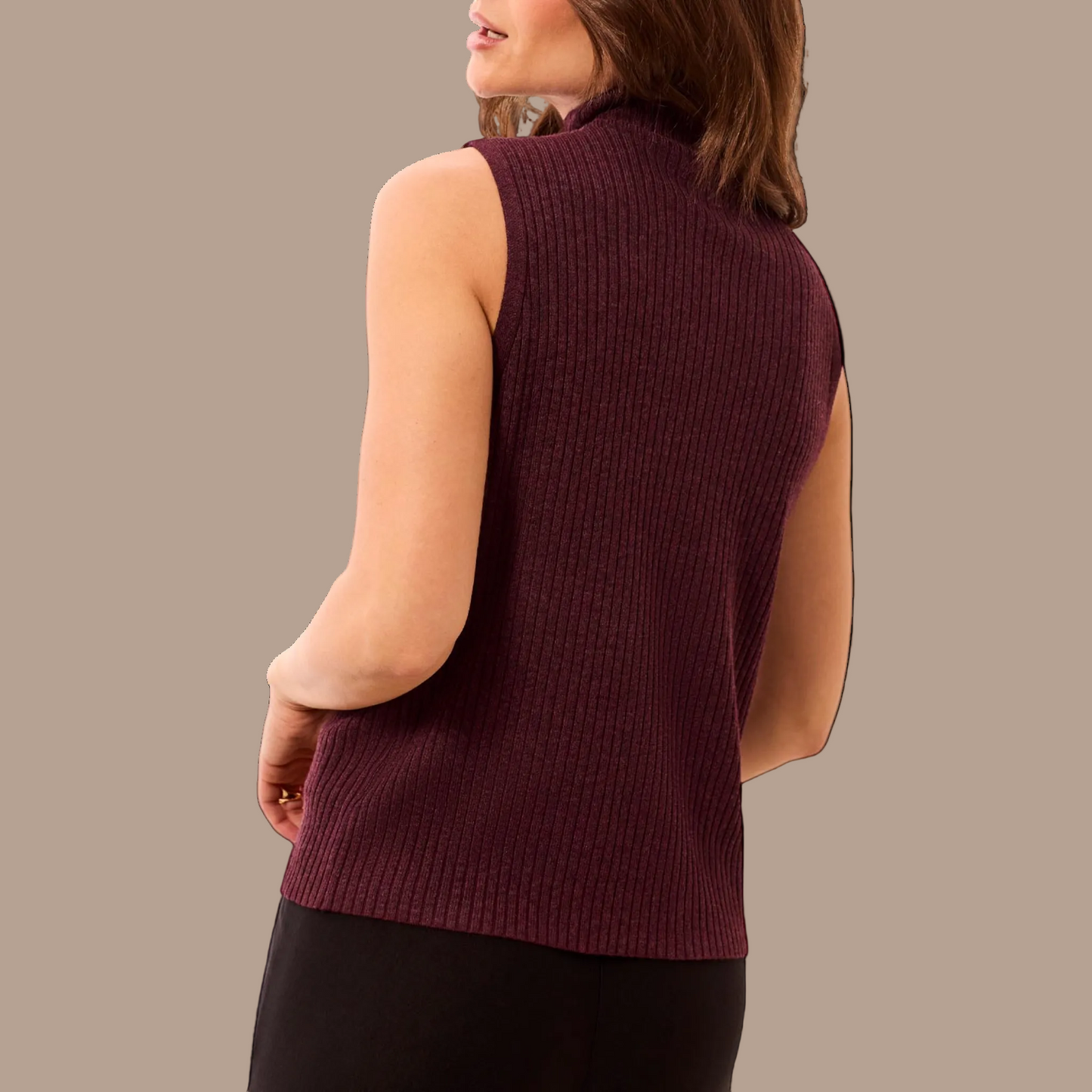 Tribal - Ribbed Funnel Neck Sleeveless Knit Tank