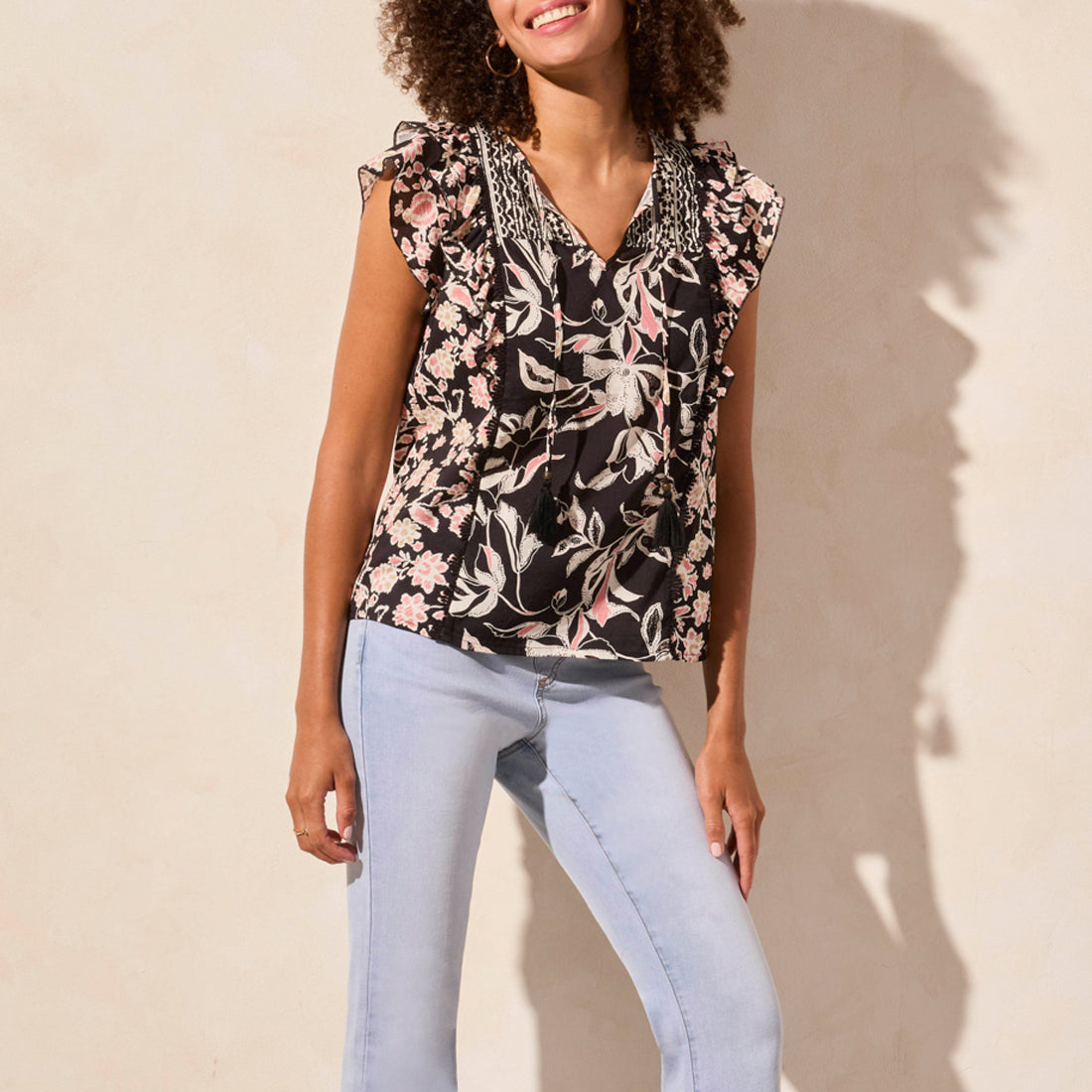 Tribal - Patterned Notch Neck Blouse