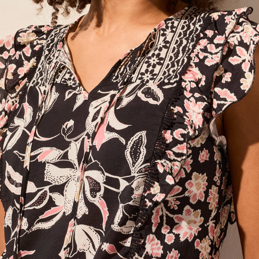 Tribal - Patterned Notch Neck Blouse