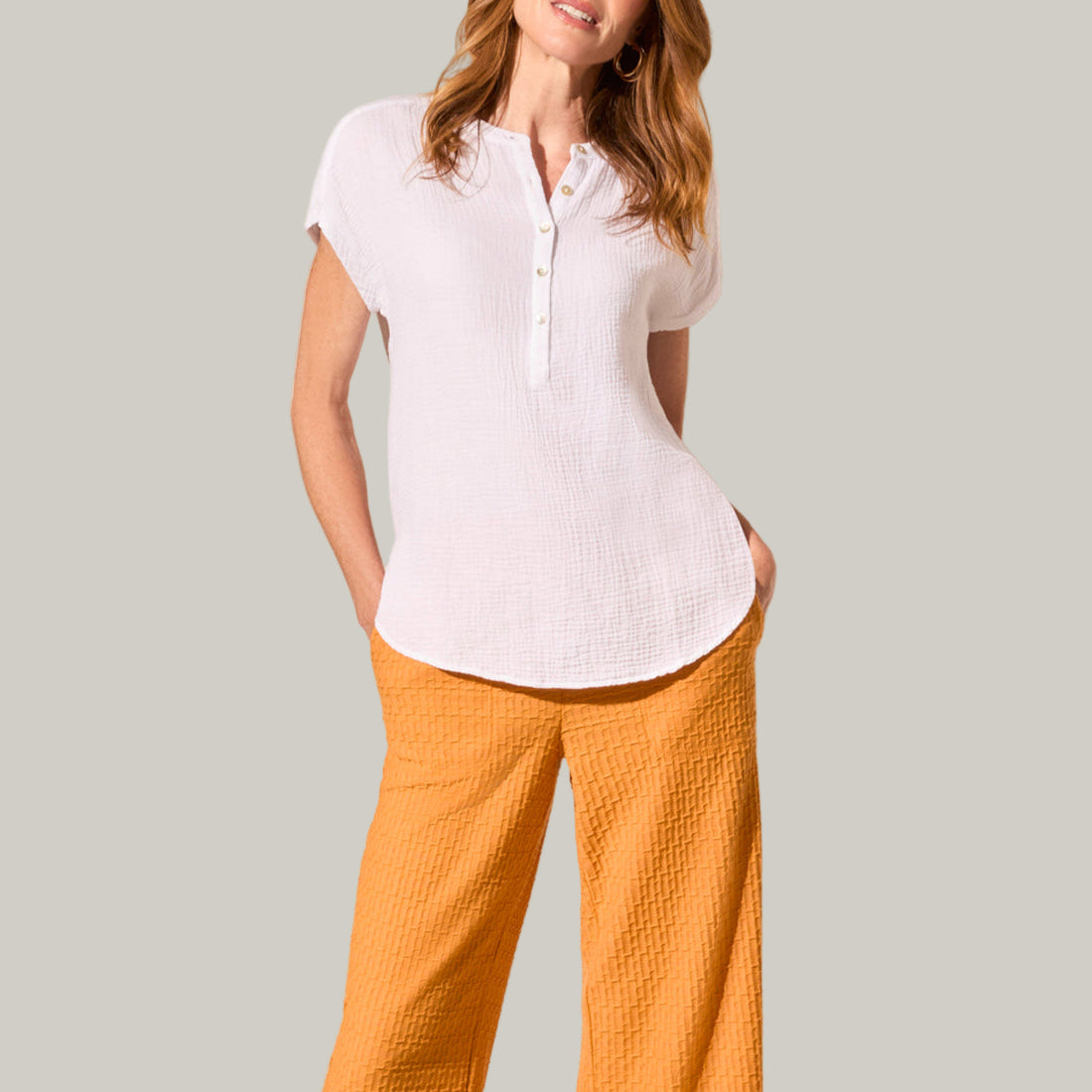 Tribal - Vintage Wash Cotton Gauze Cap Sleeve Top