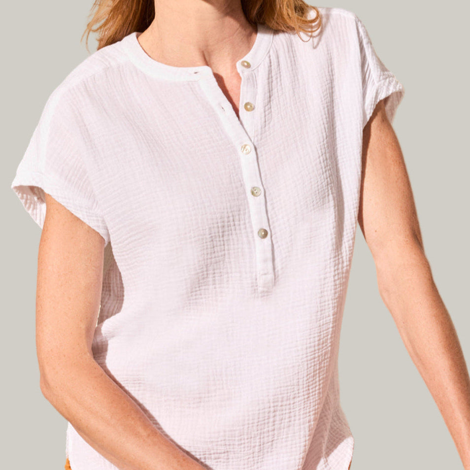 Tribal - Vintage Wash Cotton Gauze Cap Sleeve Top