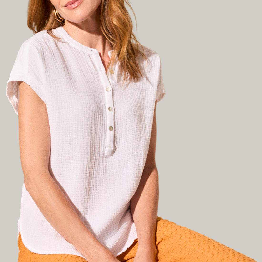 Tribal - Vintage Wash Cotton Gauze Cap Sleeve Top