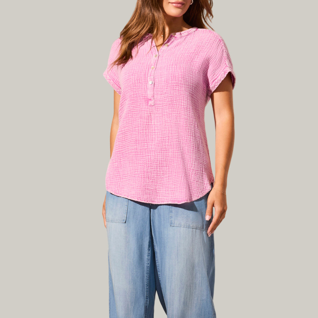 Tribal - Vintage Wash Cotton Gauze Cap Sleeve Top