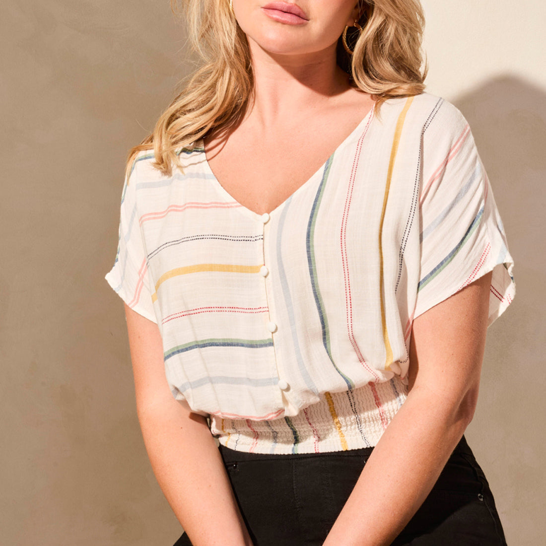 Tribal - Pop-Over Blouse With Waist Smocking