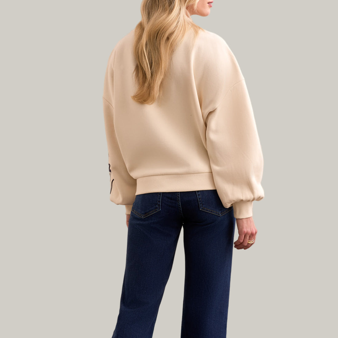 Tribal - French Terry Embroidered Drop Shoulder Crew Neck Top
