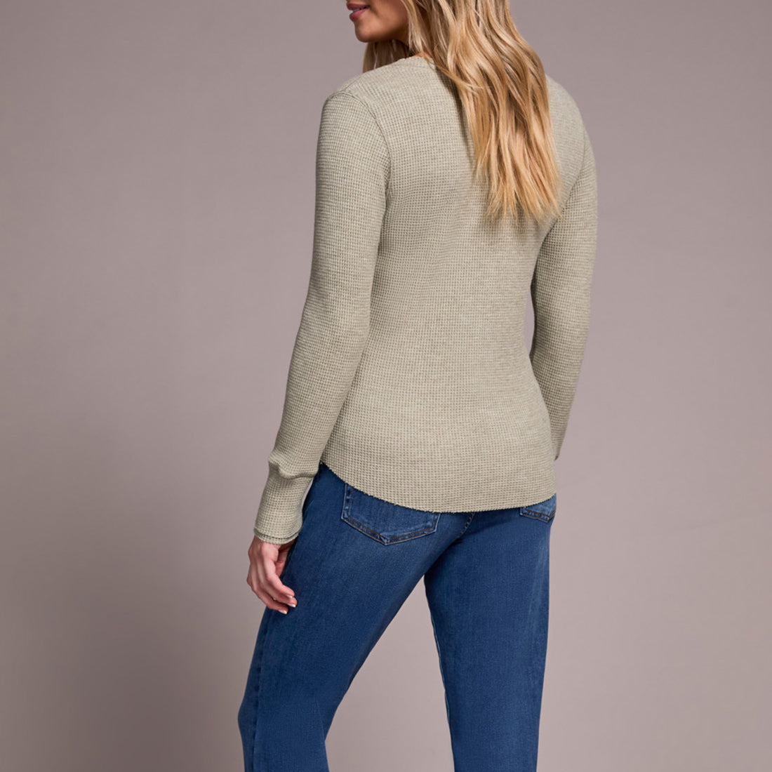 Tribal - Brushed Waffle Knit Henley Long Sleeve Top