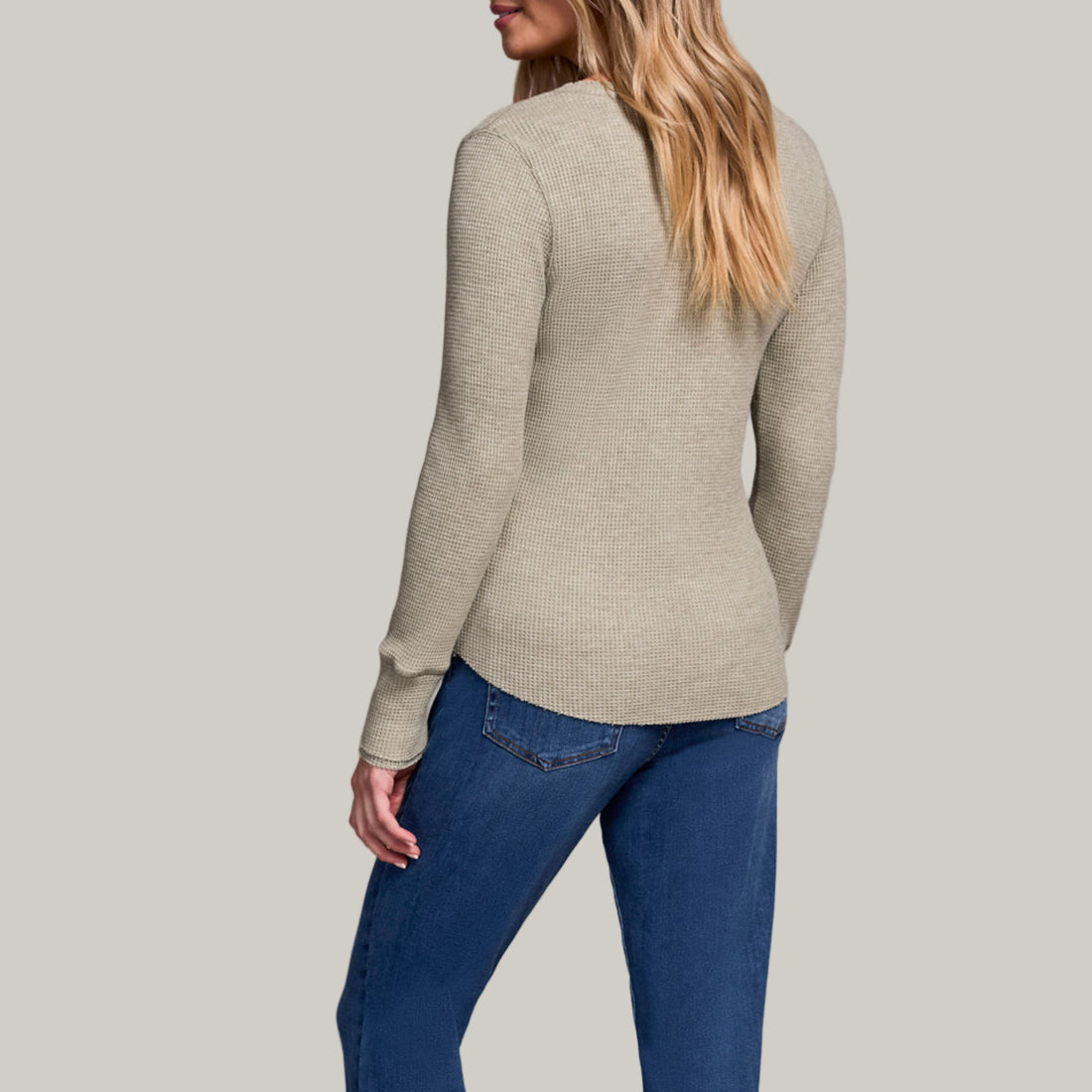Tribal - Brushed Waffle Knit Henley Long Sleeve Top