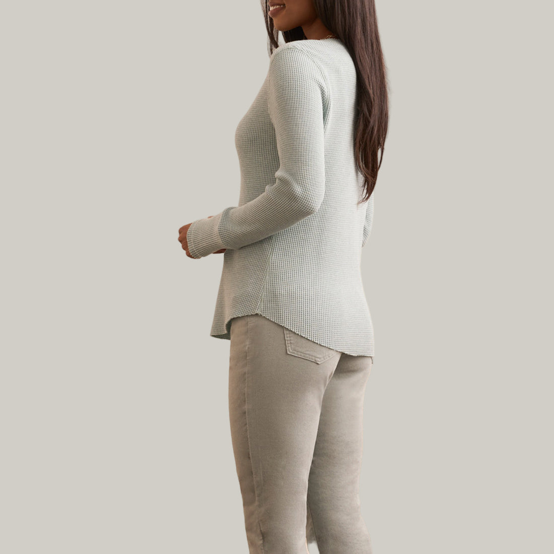 Tribal - Brushed Waffle Knit Henley Long Sleeve Top