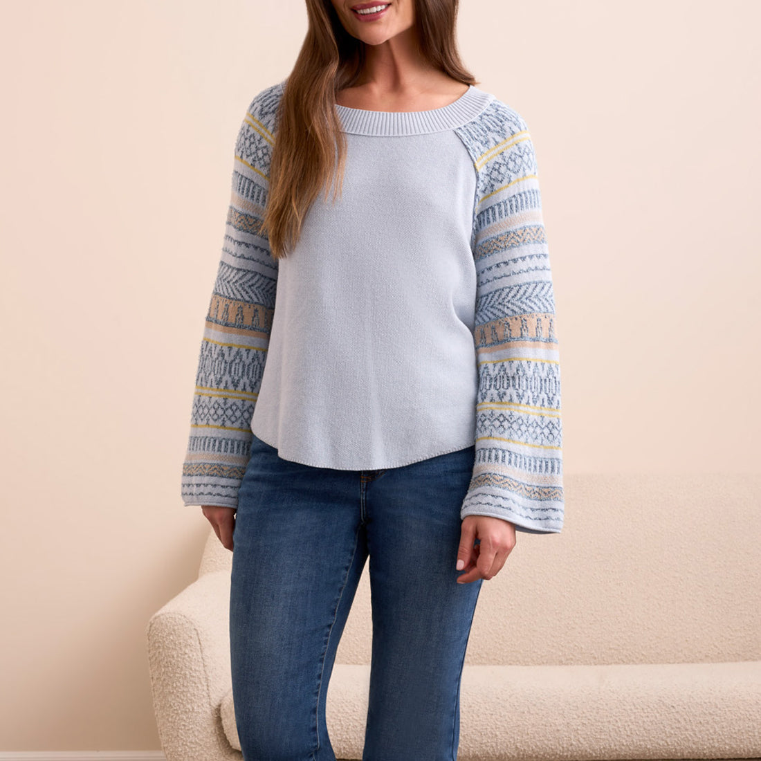 Tribal - Novelty Mixed Scoop Neck Sweater