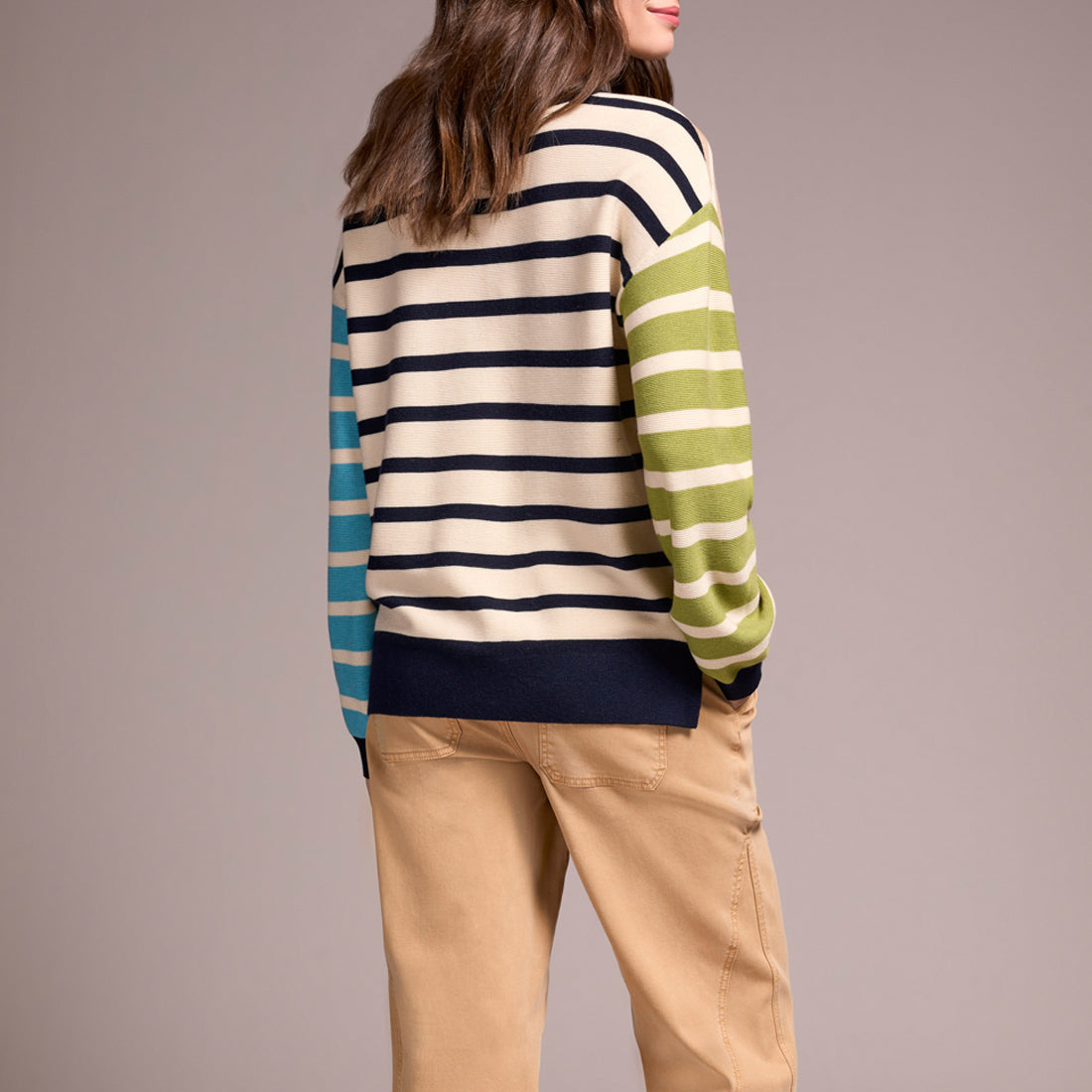 Tribal - Multi Stripe Lightweight Crew Neck Sweater