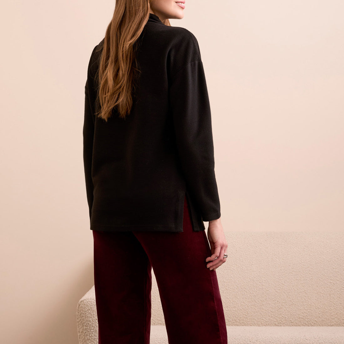 Tribal - Funnel Neck Tunic With Side Slits
