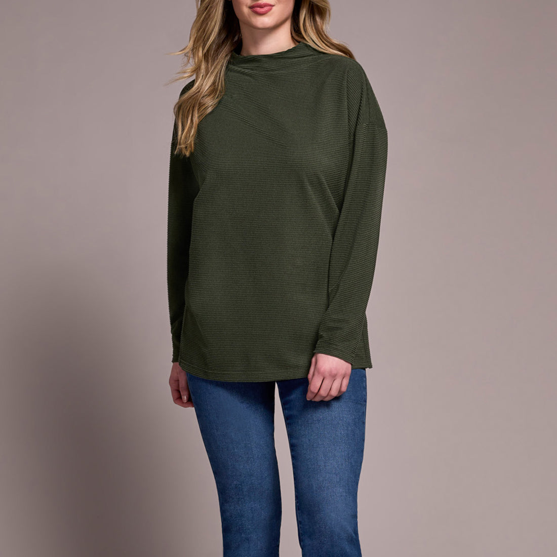 Tribal - Funnel Neck Tunic With Side Slits