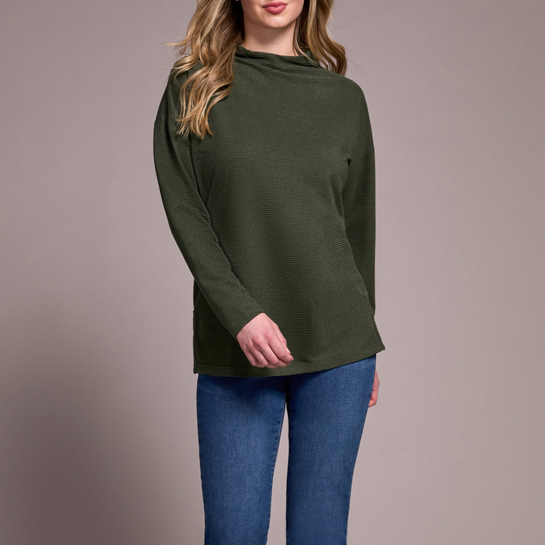 Tribal - Funnel Neck Tunic With Side Slits