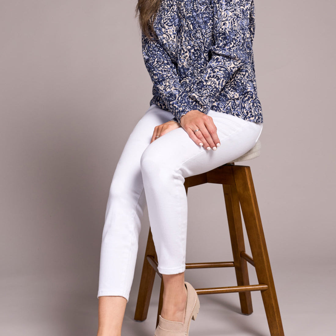 Tribal - Printed Cable Cotton Crew Neck Sweater