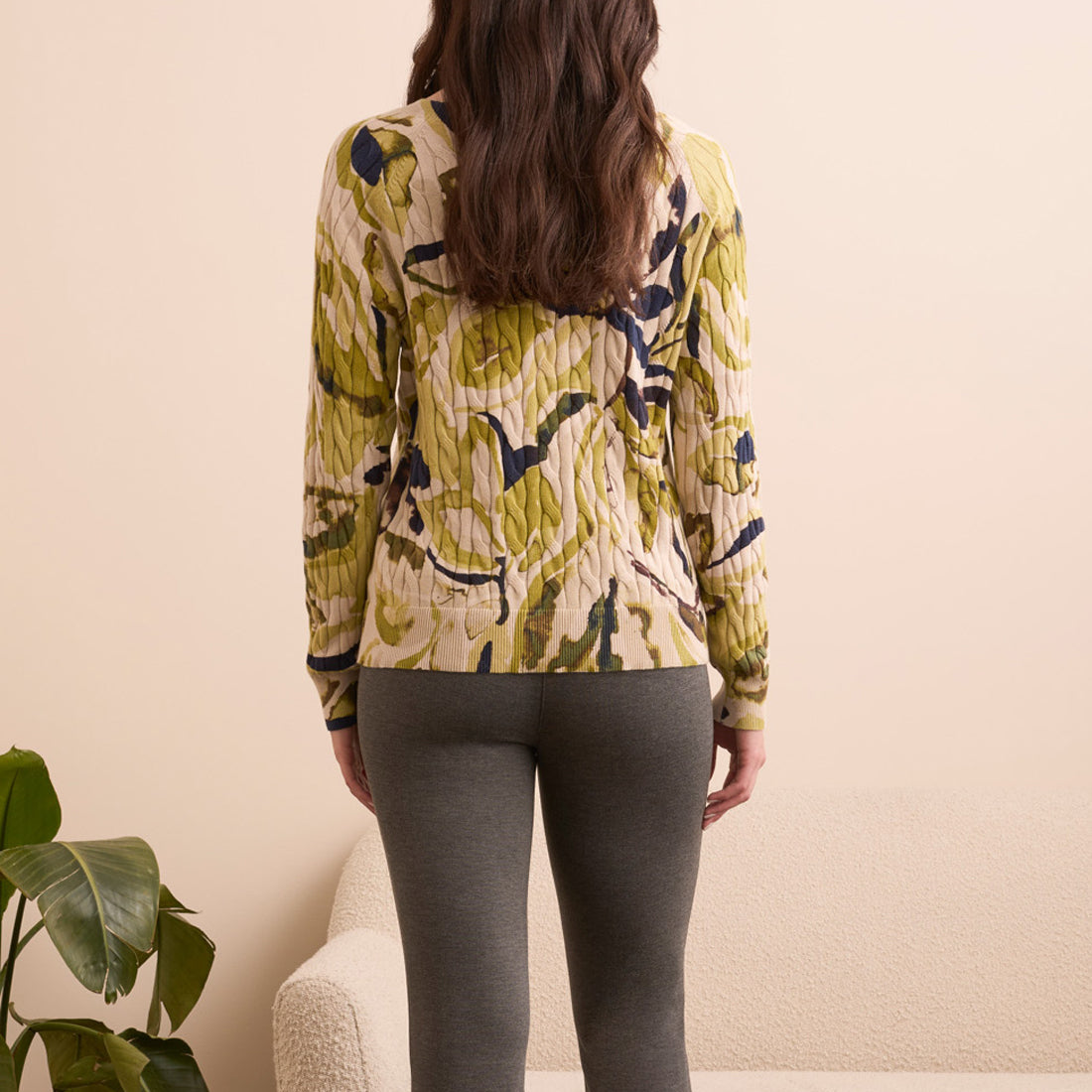 Tribal - Printed Cable Cotton Crew Neck Sweater
