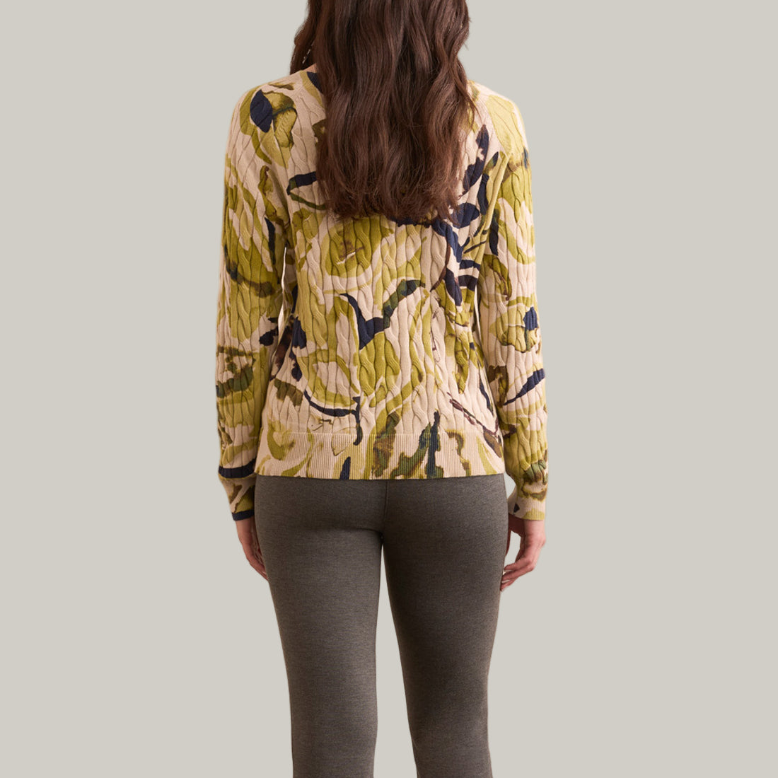 Tribal - Printed Cable Cotton Crew Neck Sweater