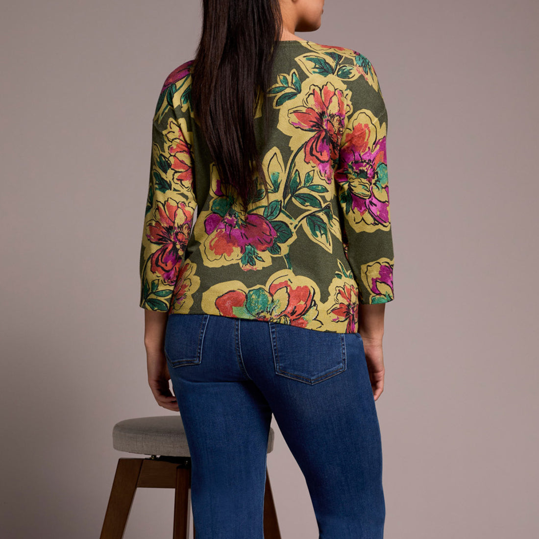 Tribal - Soft Yarn Three-Quarter Sleeve Crewneck Sweater