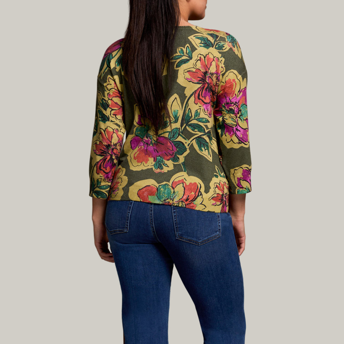 Tribal - Soft Yarn Three-Quarter Sleeve Crewneck Sweater