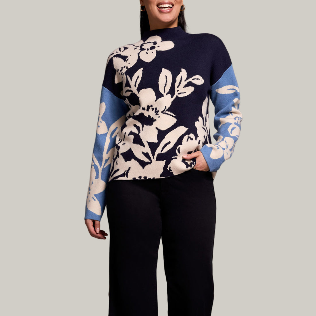 Tribal - Knit Jacquard Funnel Neck Sweater