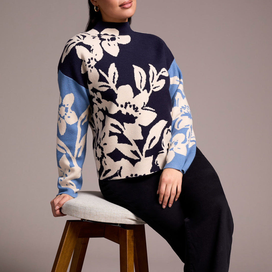 Tribal - Knit Jacquard Funnel Neck Sweater