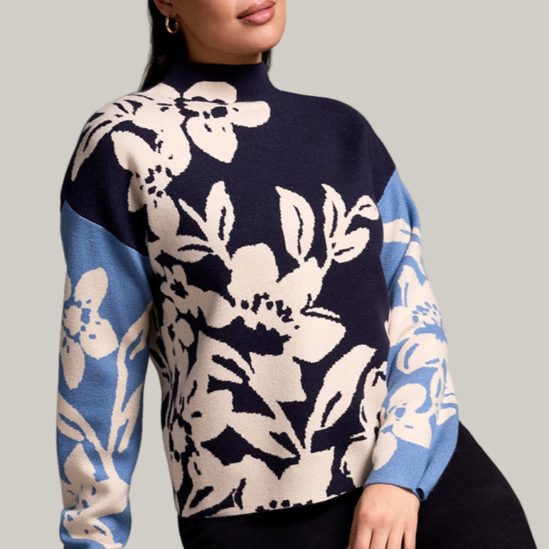 Tribal - Knit Jacquard Funnel Neck Sweater