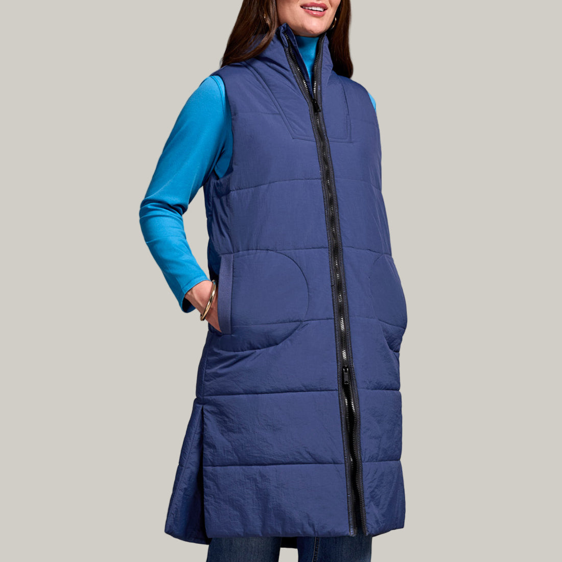 Tribal - Long Zip-Front Quilted Vest