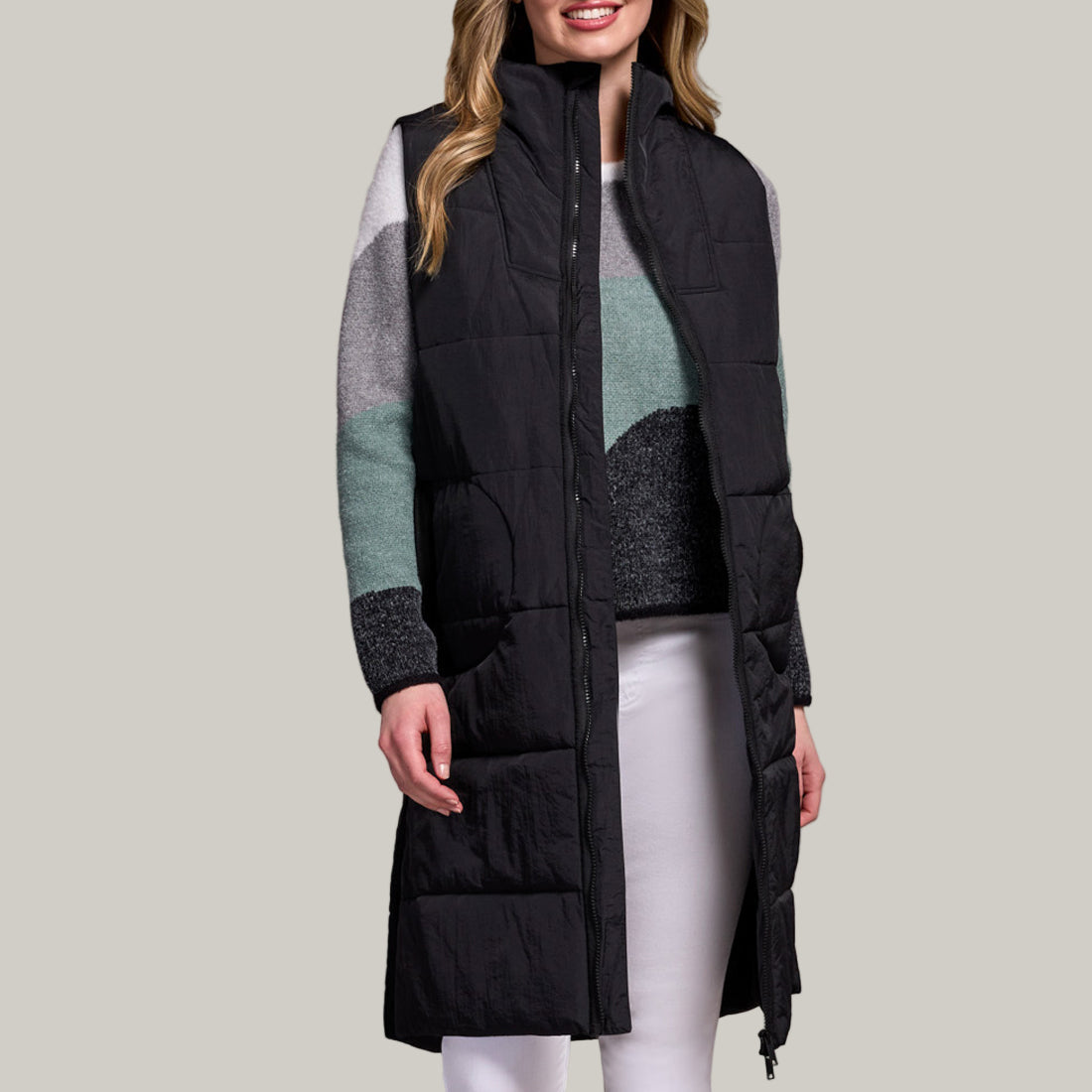 Tribal - Long Zip-Front Quilted Vest