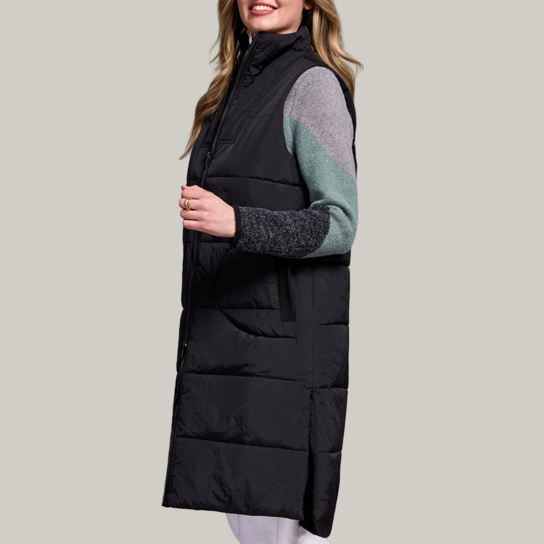 Tribal - Long Zip-Front Quilted Vest